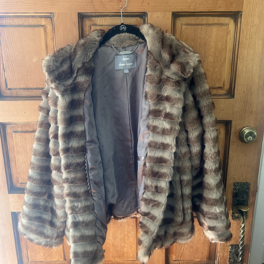 Dennis Basso Brown Faux Fur Coat